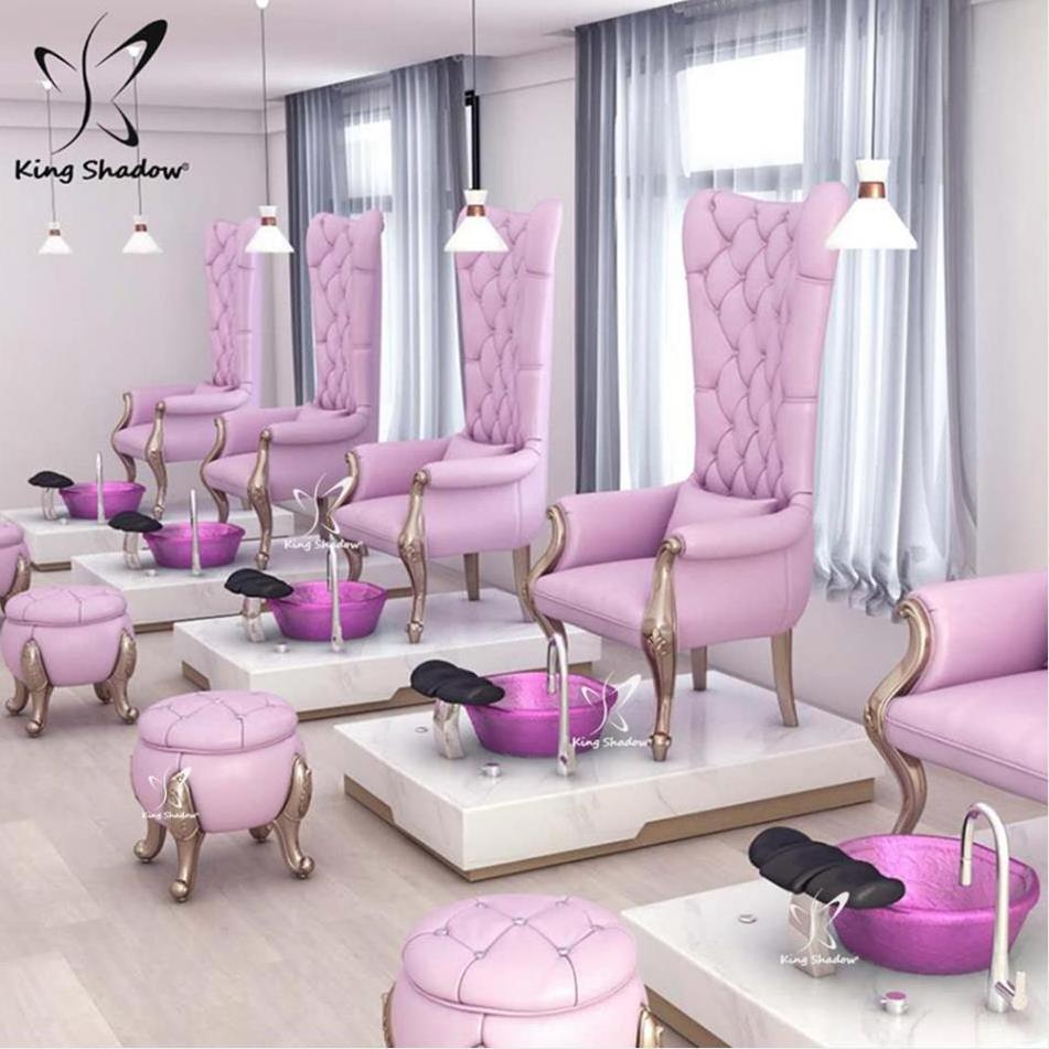 Kingshadow nail salon furniture luxury throne foot spa chairs pink pedicure chair with sink jet pedicure bowl