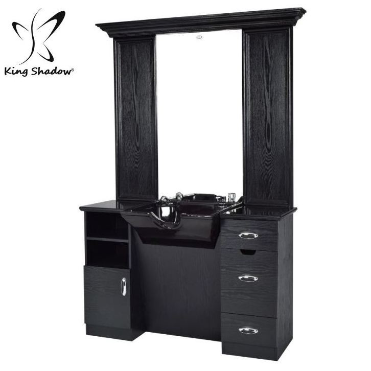 Factory direct sale barber stations salon furniture single side mirror station with wash units