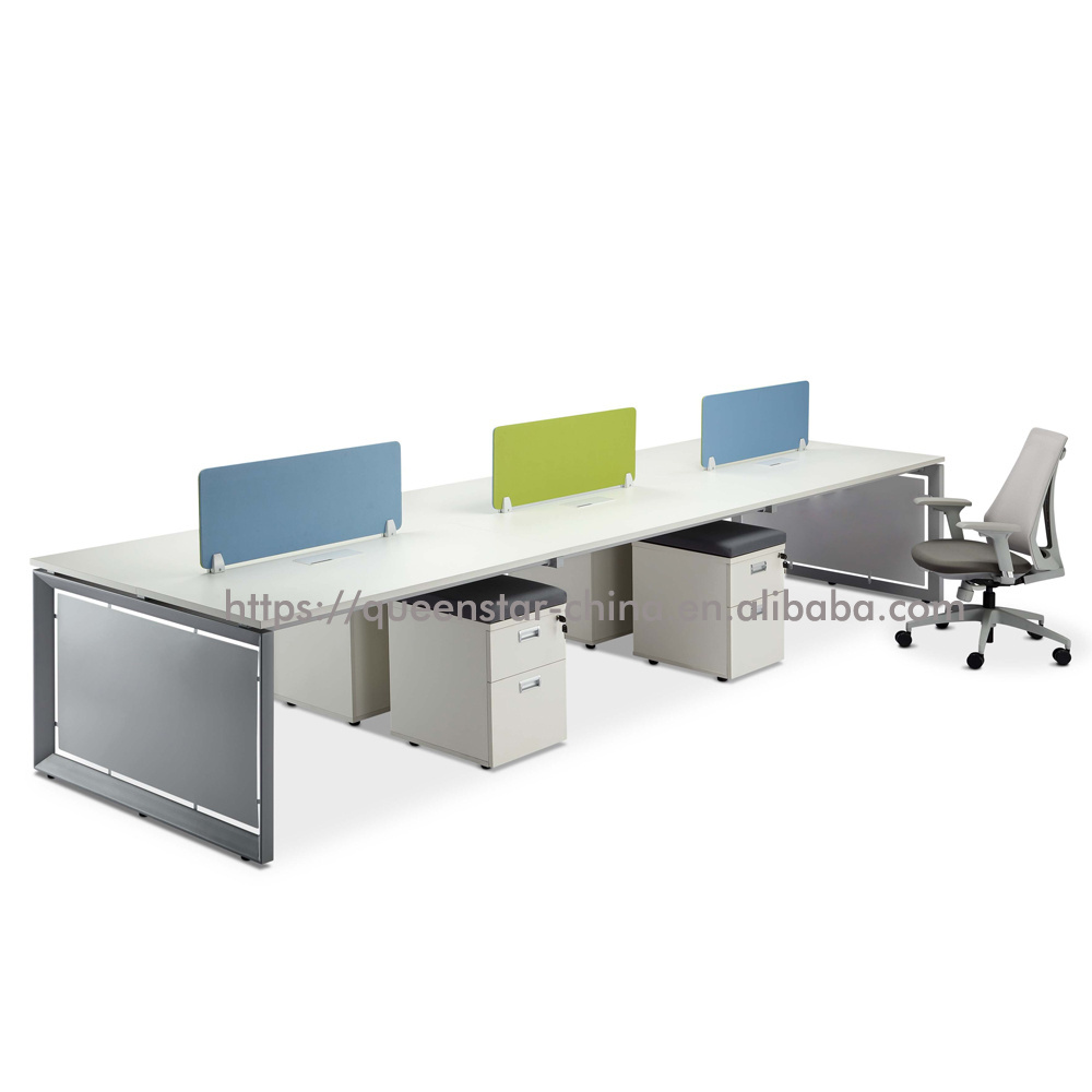 QS-J06 studio desk workstation for 2 or 4 person with divider screen with metal frame