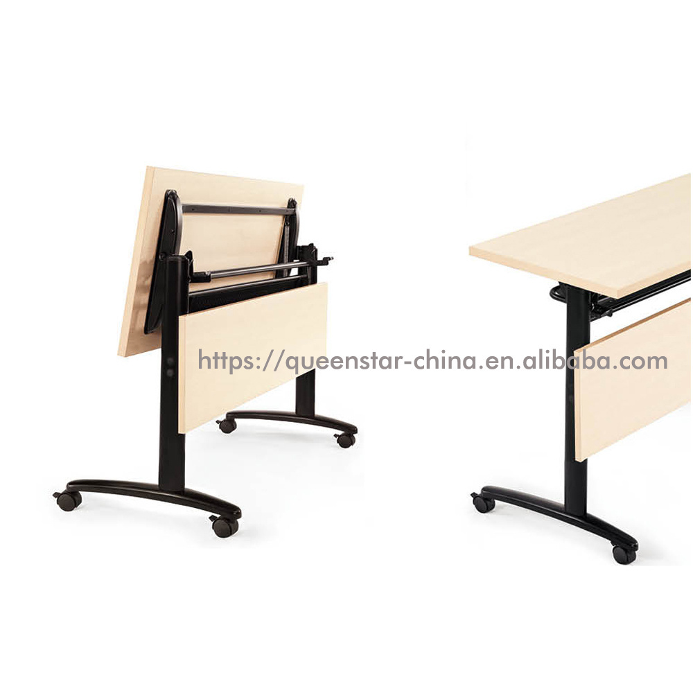 QS-TD04 Flipper flip top folding conference table Melamine laminated mobile office training table