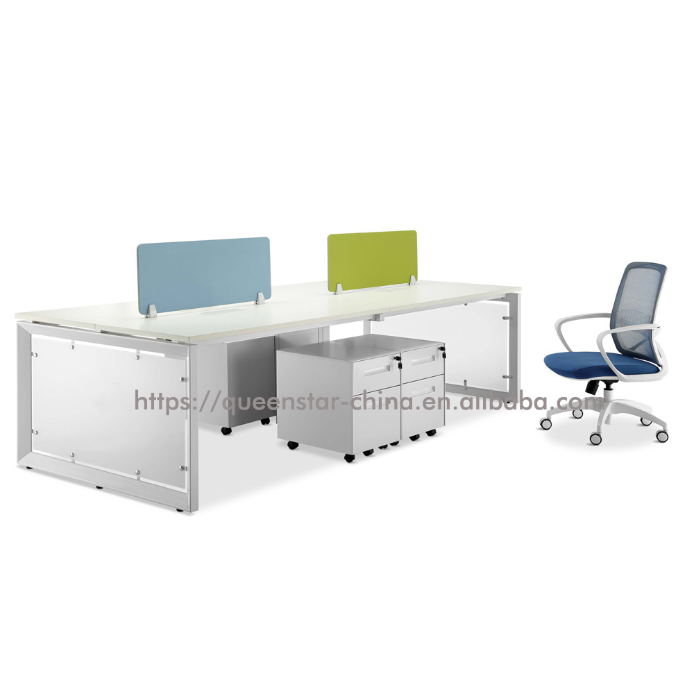 QS-J06 studio desk workstation for 2 or 4 person with divider screen with metal frame