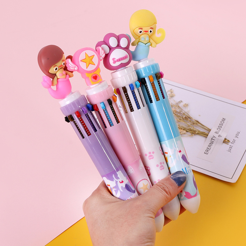 cheap Cute 10 color girl heart cartoon multi color ballpoint pen student multi  ballpoint pen