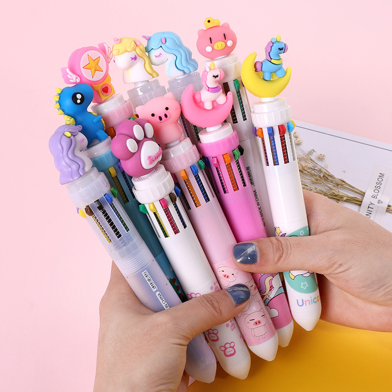 cheap Cute 10 color girl heart cartoon multi color ballpoint pen student multi  ballpoint pen