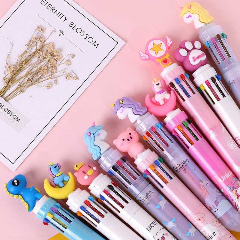 cheap Cute 10 color girl heart cartoon multi color ballpoint pen student multi  ballpoint pen