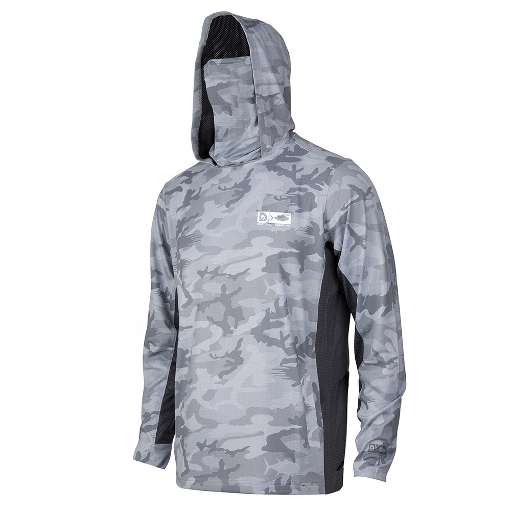 Popular HUK Sun Blocking Mens Outdoor Performance Camo Sublimation Hooded Uv fishing shirts