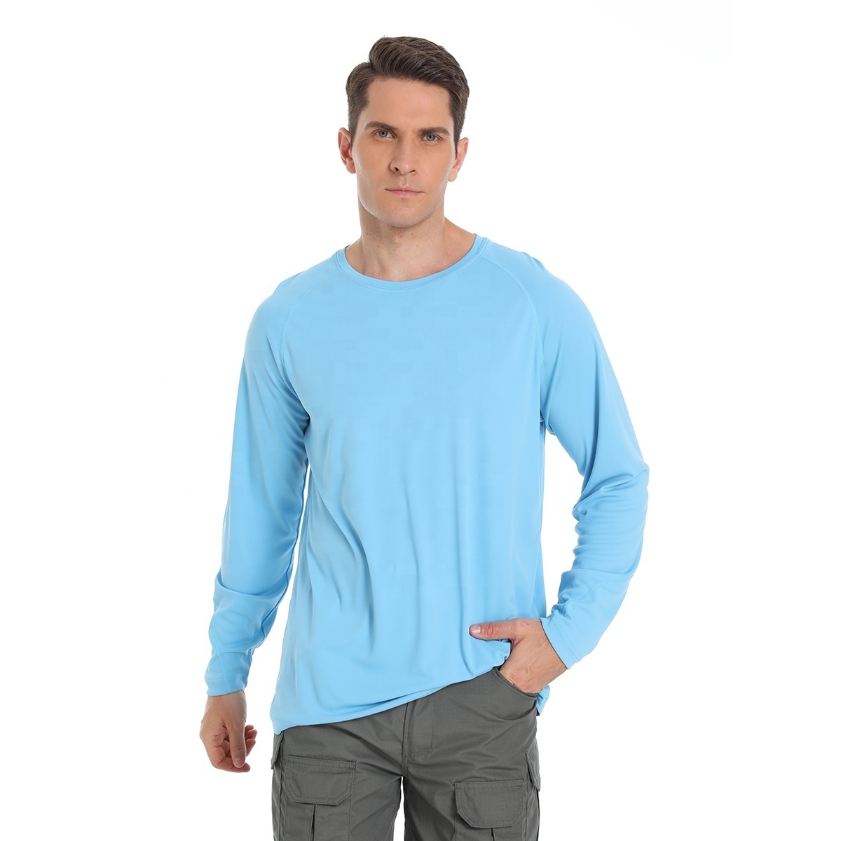 US size Stock blank wicking breathable upf50+ mens performance long sleeve fishing shirt