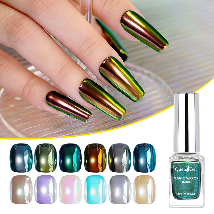 High Quality Wholesale 5ml Magic Chrome Liquid No Dust Aurora Powder Chrome Metallic Mirror Liquid Nail Gel Polish