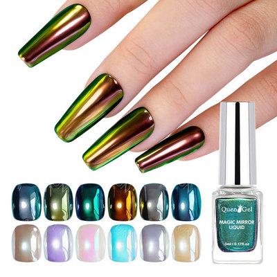 High Quality Wholesale 5ml Magic Chrome Liquid No Dust Aurora Powder Chrome Metallic Mirror Liquid Nail Gel Polish