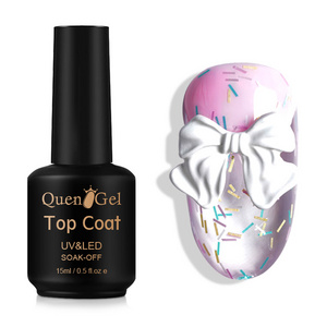 Quengel Colourful Sprinkles Top Coat Gel Polish Private Label No Wipe Gel Top Coat