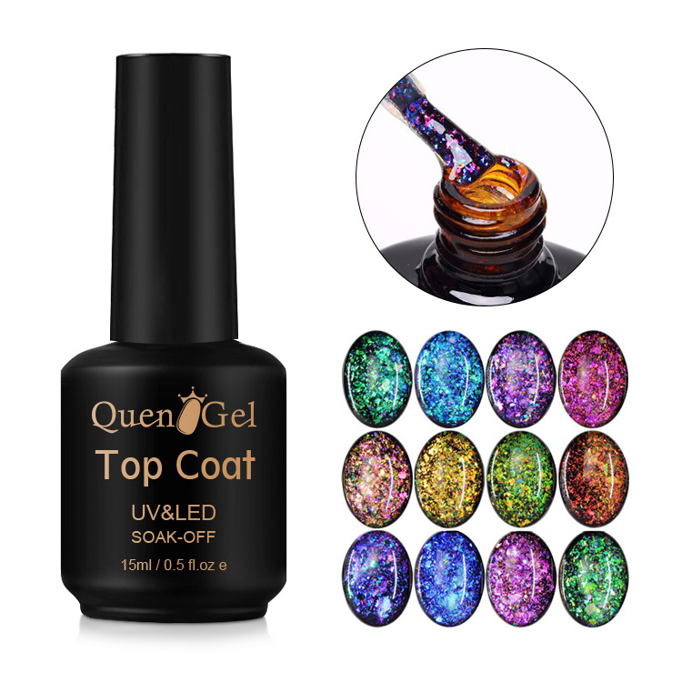 Quengel Colourful Sprinkles Top Coat Gel Polish Private Label No Wipe Gel Top Coat