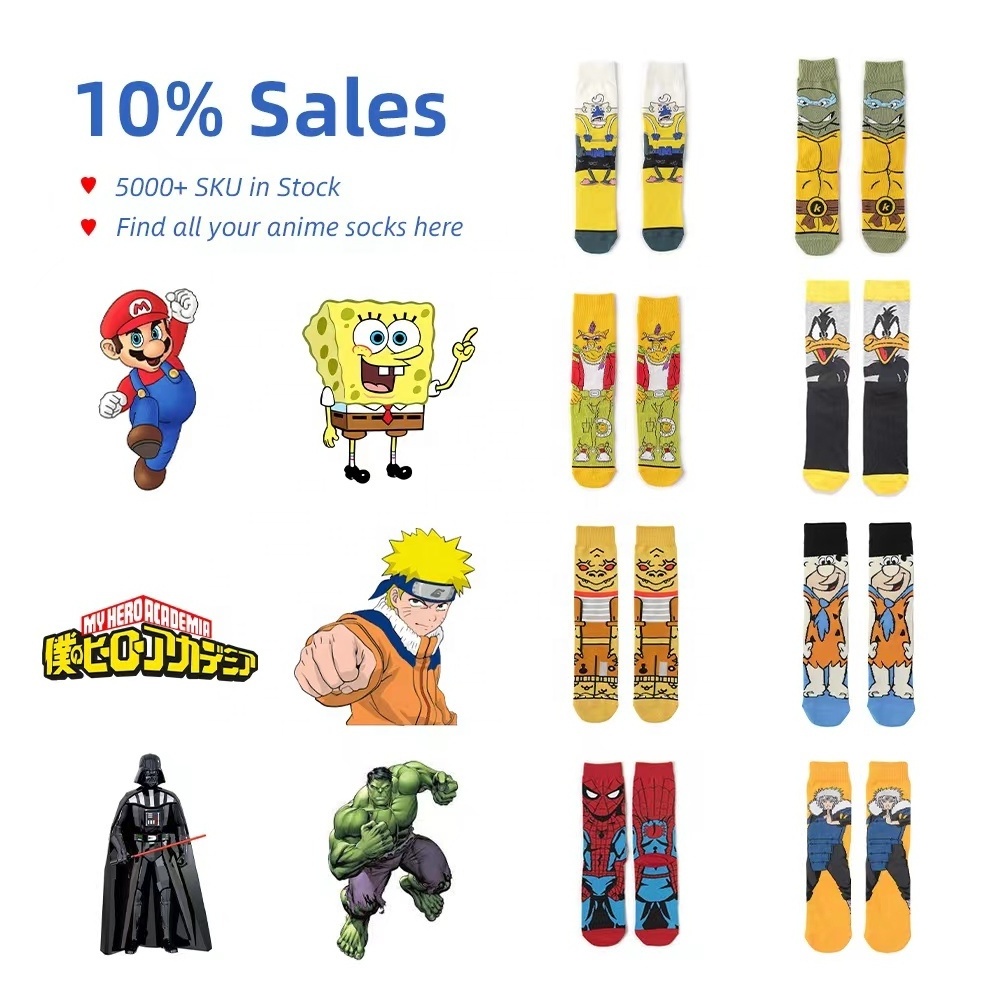 QUENTIN super hero mario socks marvel anime character comic socks cotton cartoon socks with animated designs wholesale