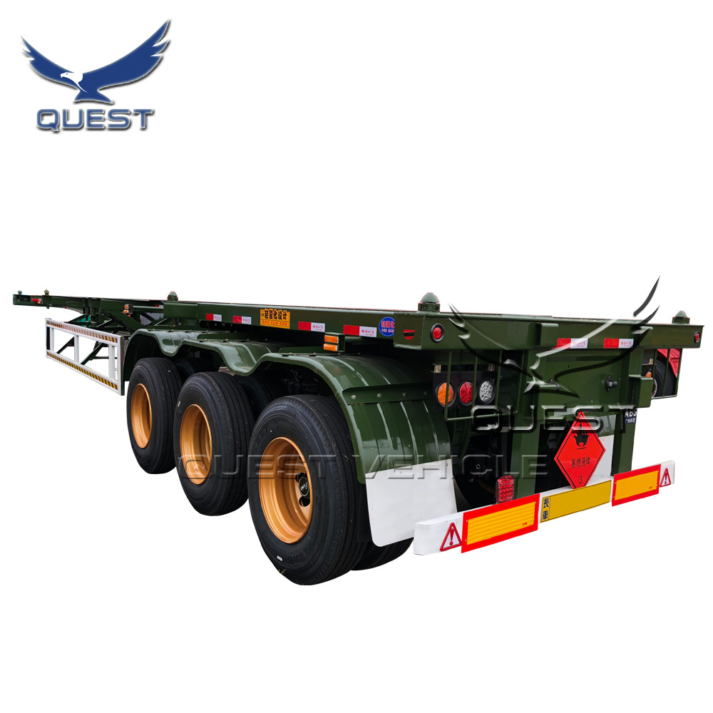 3 axles 40ft small gooseneck skeleton container transport semi trailer truck for sale