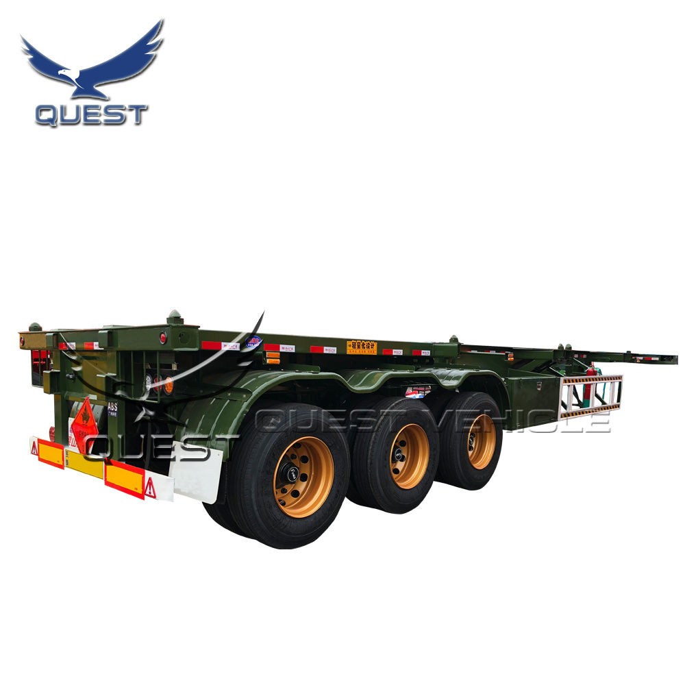 3 axles 40ft small gooseneck skeleton container transport semi trailer truck for sale