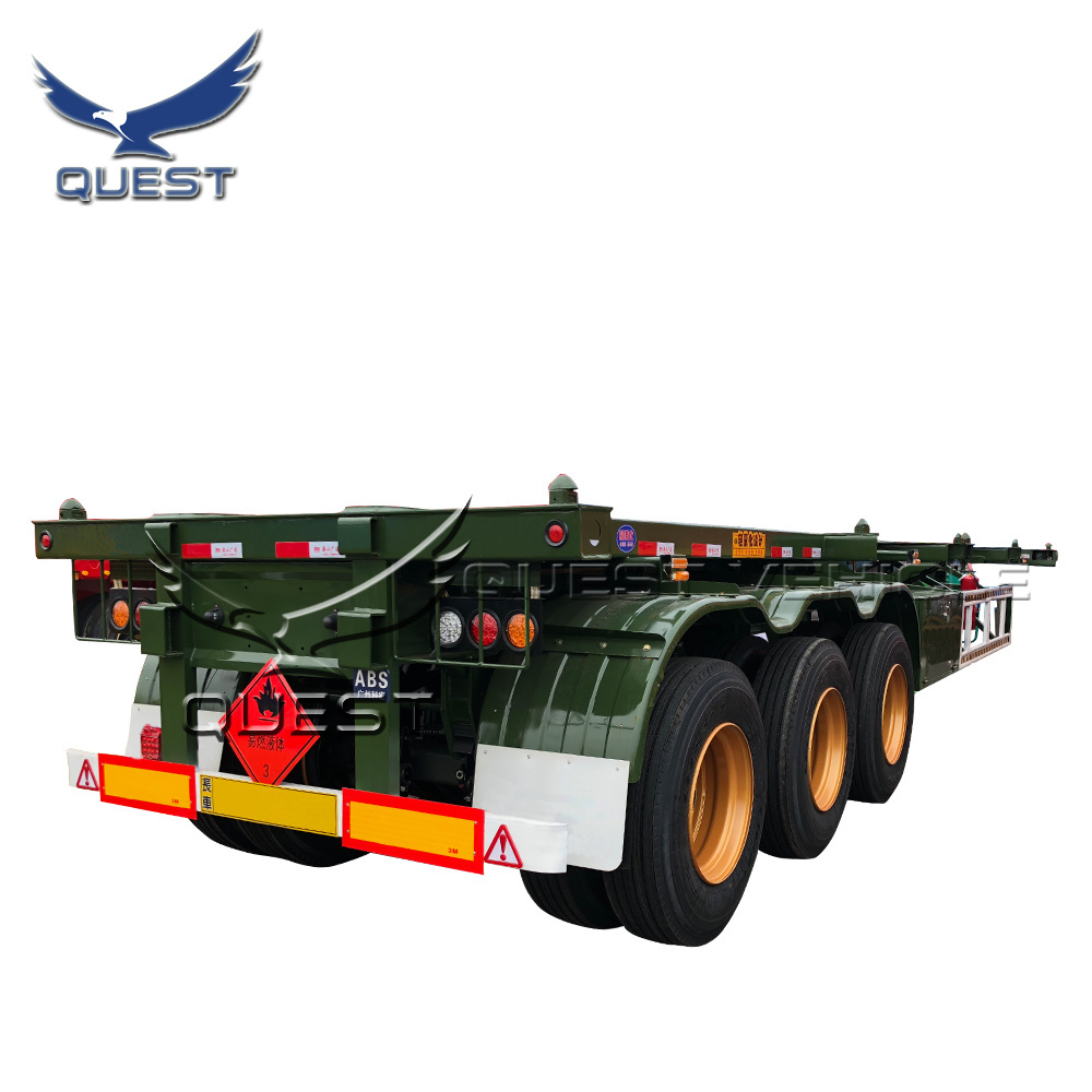 3 axles 40ft small gooseneck skeleton container transport semi trailer truck for sale