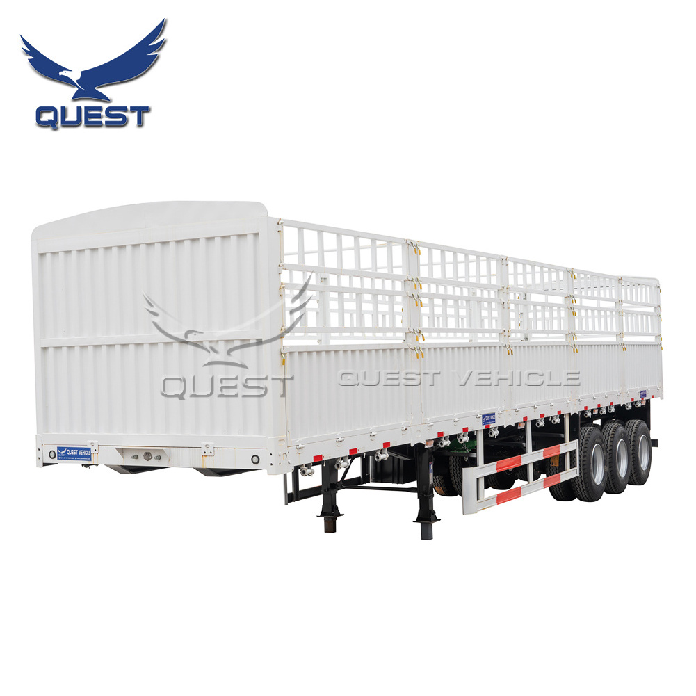 QUEST VEHICLE 3 Axle 4 Axle 50-80tons Fence Semi Trailer enclosed Pickup Side Wall Fence Cargo Trailer