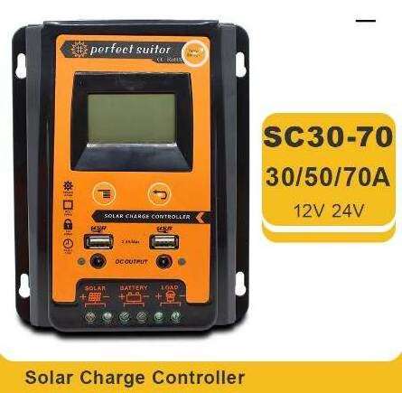 30A 50A 70A MPPT PWM Solar Charge Controller 12V 24V Dual USB Solar Regulator with Big LCD IP32 PV Battery Controller Load Timer