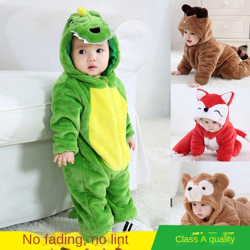 OEM Baby Jumpsuit Thickening Romper Winter Kid Blank Long Sleeve Baby Onesie Zipper Organic Cotton Rib  Animal Pajamas