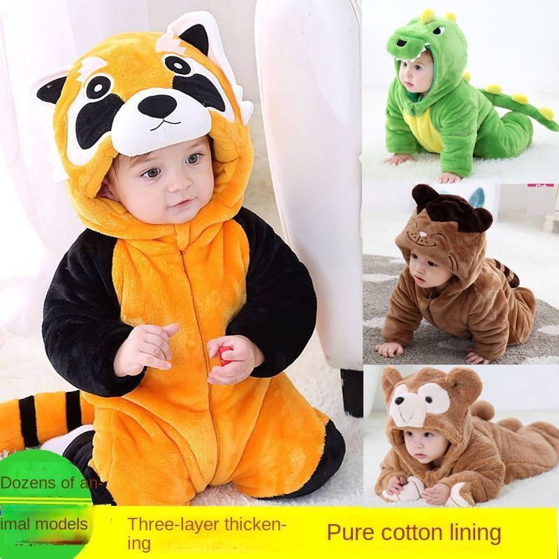 OEM Baby Jumpsuit Thickening Romper Winter Kid Blank Long Sleeve Baby Onesie Zipper Organic Cotton Rib  Animal Pajamas