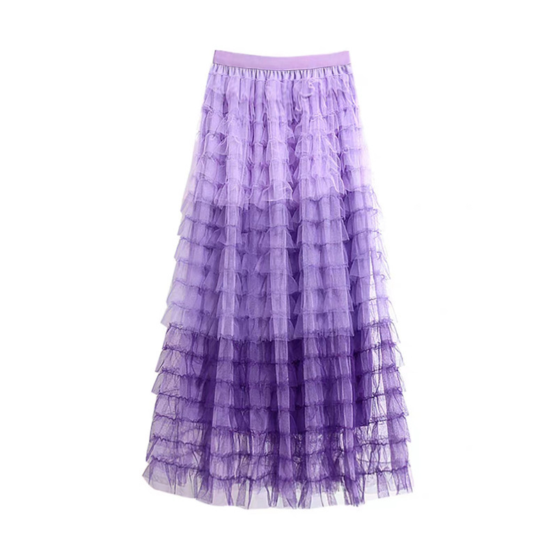 Womens Double Layer Mesh Tutu Skirts Asymmetrical Dress A Line Bridal Gowns Pleated Midi Dresses Tulle Skirt