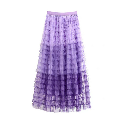 Womens Double Layer Mesh Tutu Skirts Asymmetrical Dress A Line Bridal Gowns Pleated Midi Dresses Tulle Skirt