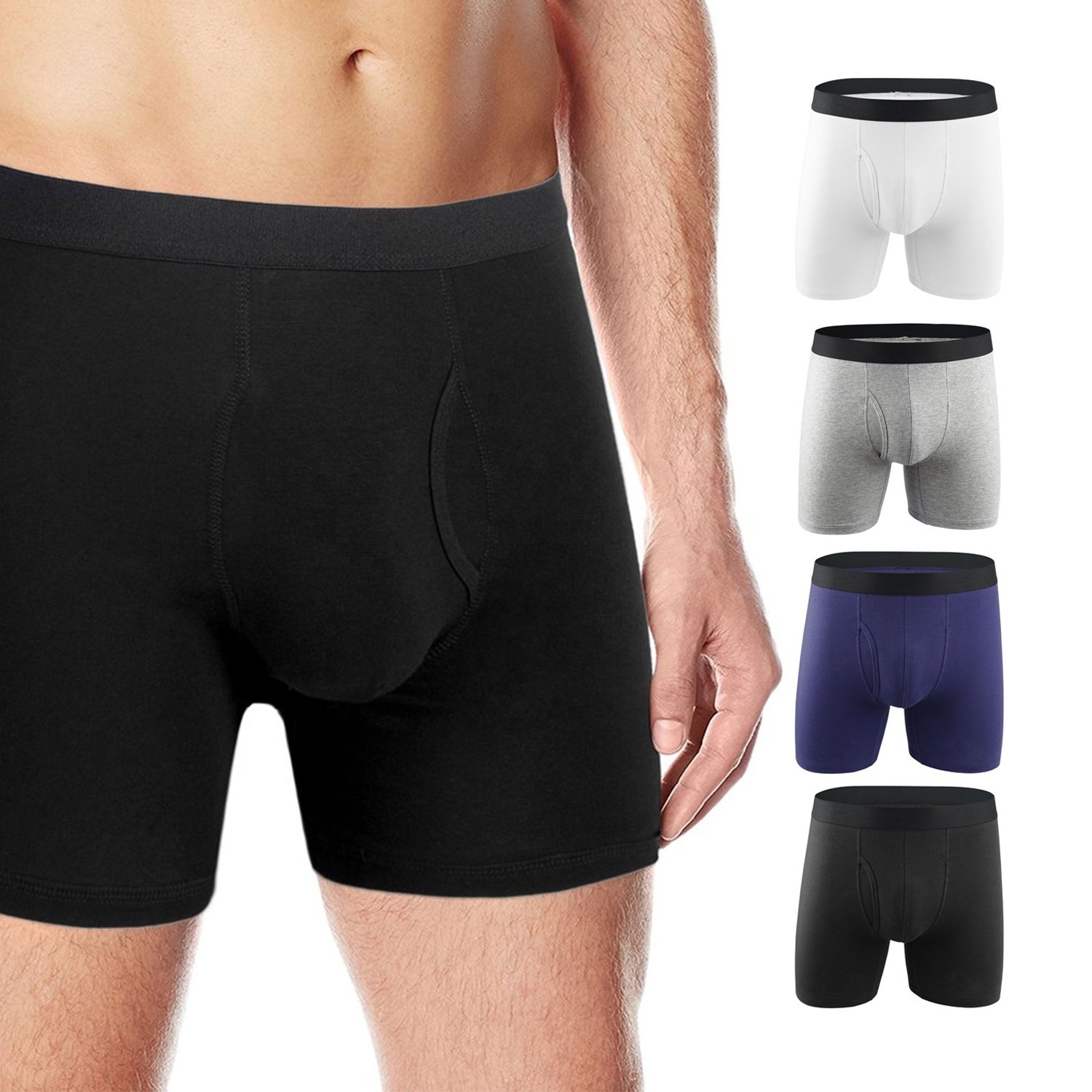 High Quality Mens Classic Solid Cotton Stretch Briefs Boxers Shorts Open Fly Pouch Men's Underwear