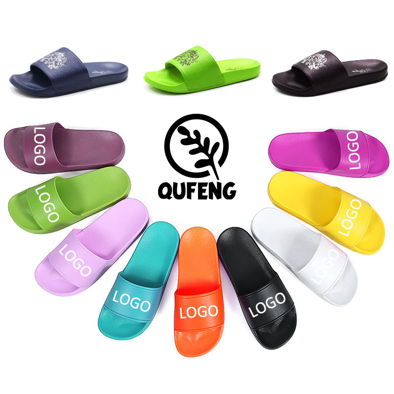 Qufeng shoe eva plain slide sandal,black pvc mens slide sandal custom logo slide sandal men slipper