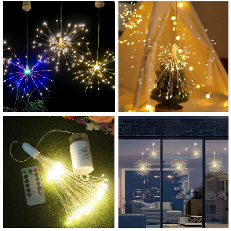 Hot sale Christmas decorations fairy lights outdoor waterproof remote control copper wire firework dandelion string LED lights