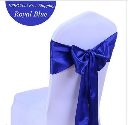 100PC/Lot Wedding Decoration Chair Sashes Ivory Royal Blue Satin Chair Sash for Wedding Banquet Party Decoration