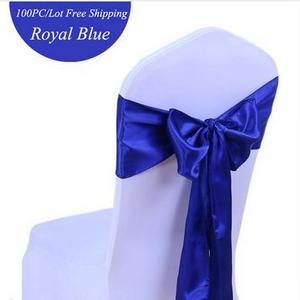 100PC/Lot Wedding Decoration Chair Sashes Ivory Royal Blue Satin Chair Sash for Wedding Banquet Party Decoration