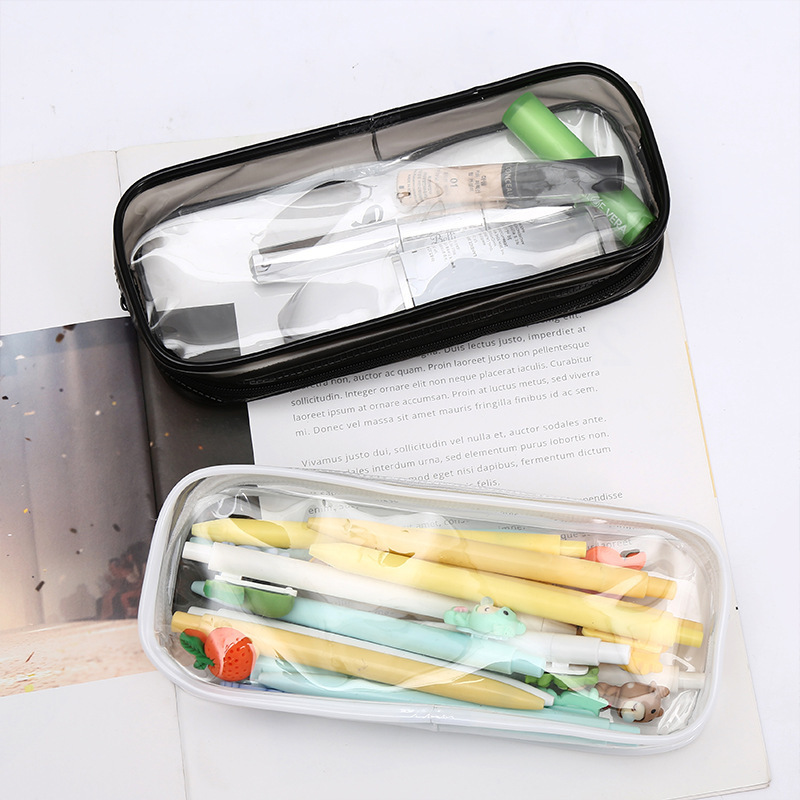 Transparent PVC Big Capacity Pencil Pouch Clear Pencil Case Pen Bag Cosmetic Pouch with Zipper for Kids School Office stationery