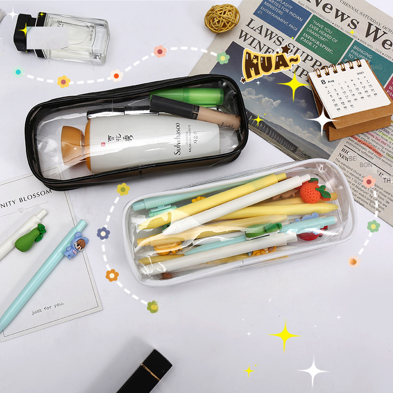 Transparent PVC Big Capacity Pencil Pouch Clear Pencil Case Pen Bag Cosmetic Pouch with Zipper for Kids School Office stationery