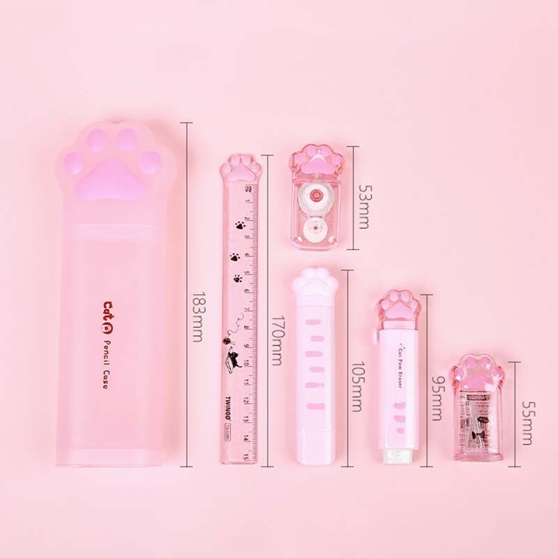 Kawaii Cat Paw Pencil Case Creative Pencil Sharpener Eraser Correction Tape cute Stationery Set for Kids School Supplies Gifts