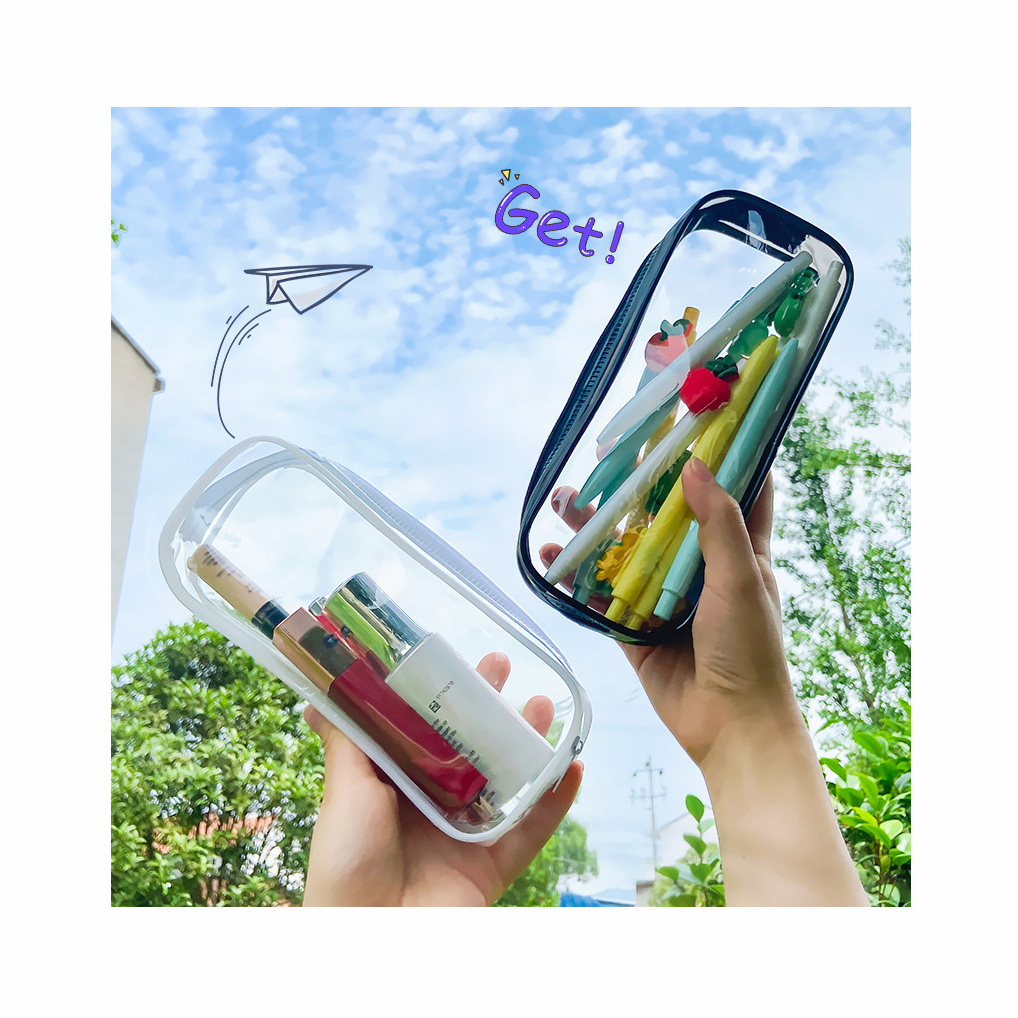 Transparent PVC Big Capacity Pencil Pouch Clear Pencil Case Pen Bag Cosmetic Pouch with Zipper for Kids School Office stationery