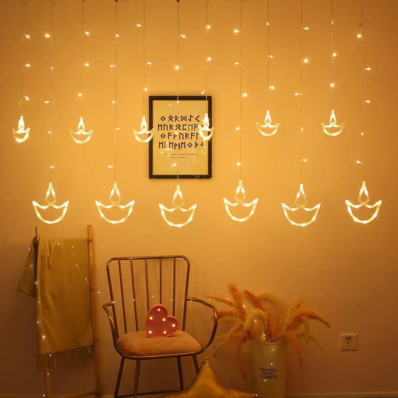 Hot selling Christmas lights Diwali anchor string curtain lights Diya boat row lights candles festival decorations LED