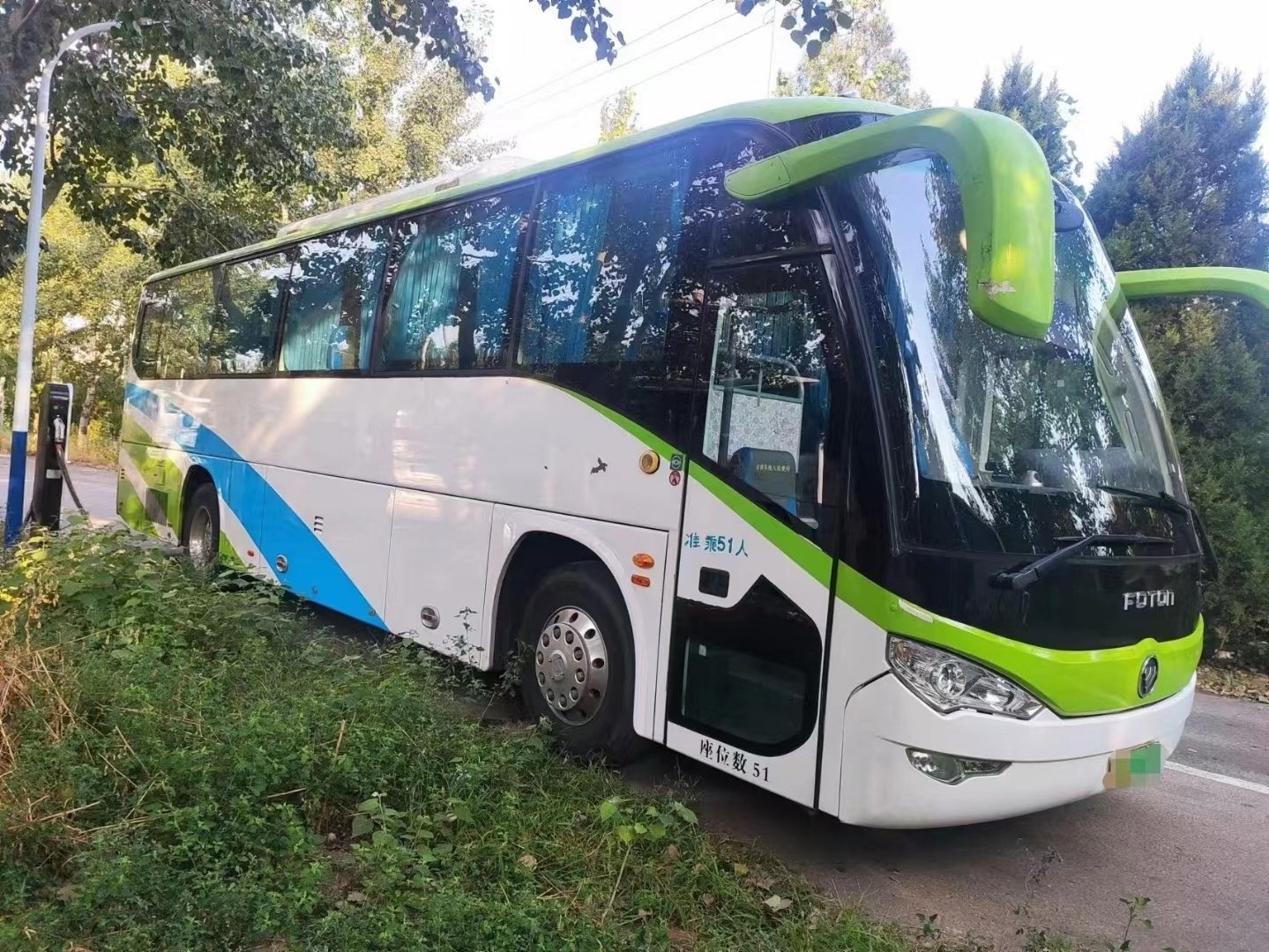 Used Foton Electric Bus Left Hand Drive Buses Mini Electric Coaches Single Door 51 Passenger Seats Low Floor Axle For Sale