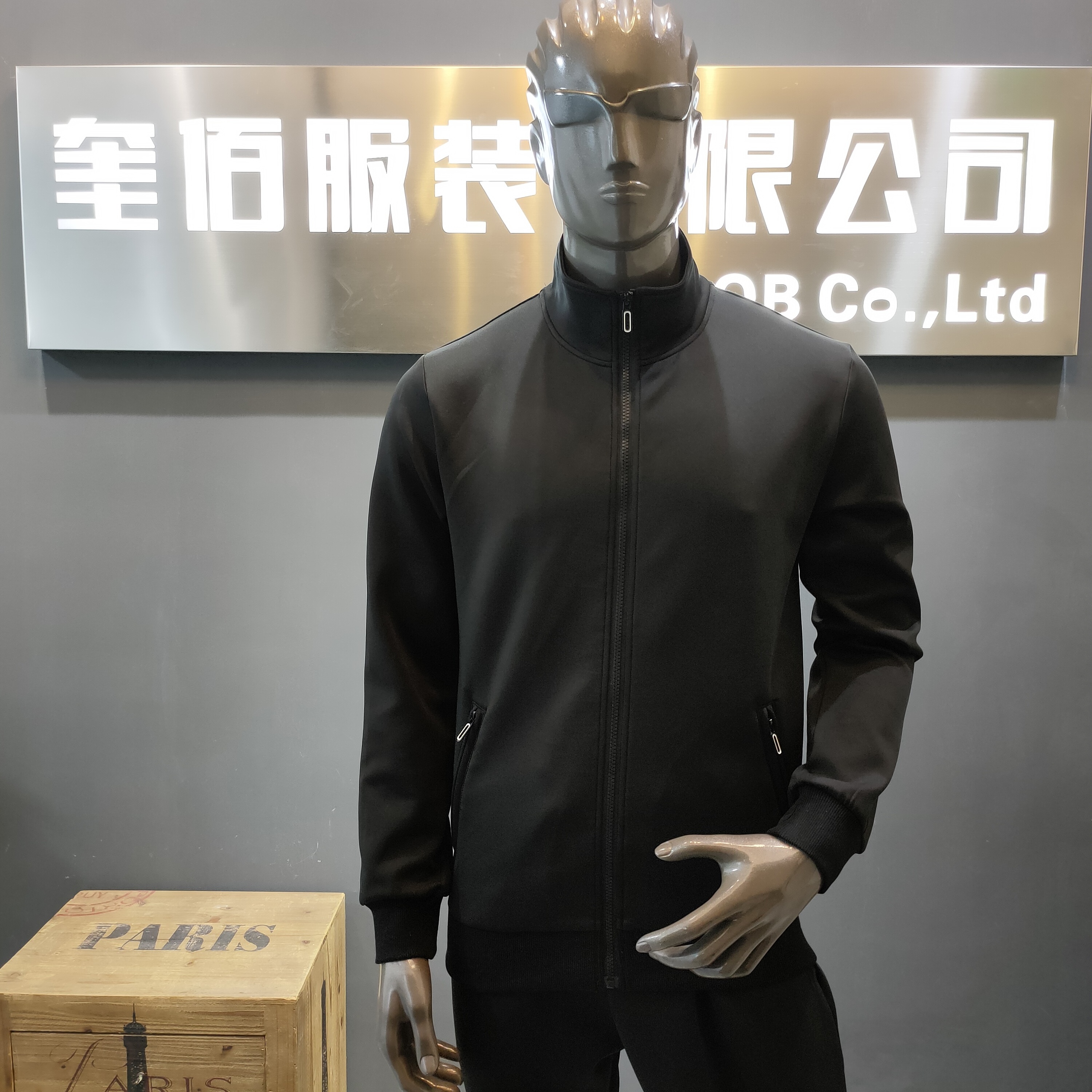 Black Zipper Stand Collar Tracksuit Blank Men Sports Wear Tracksuit