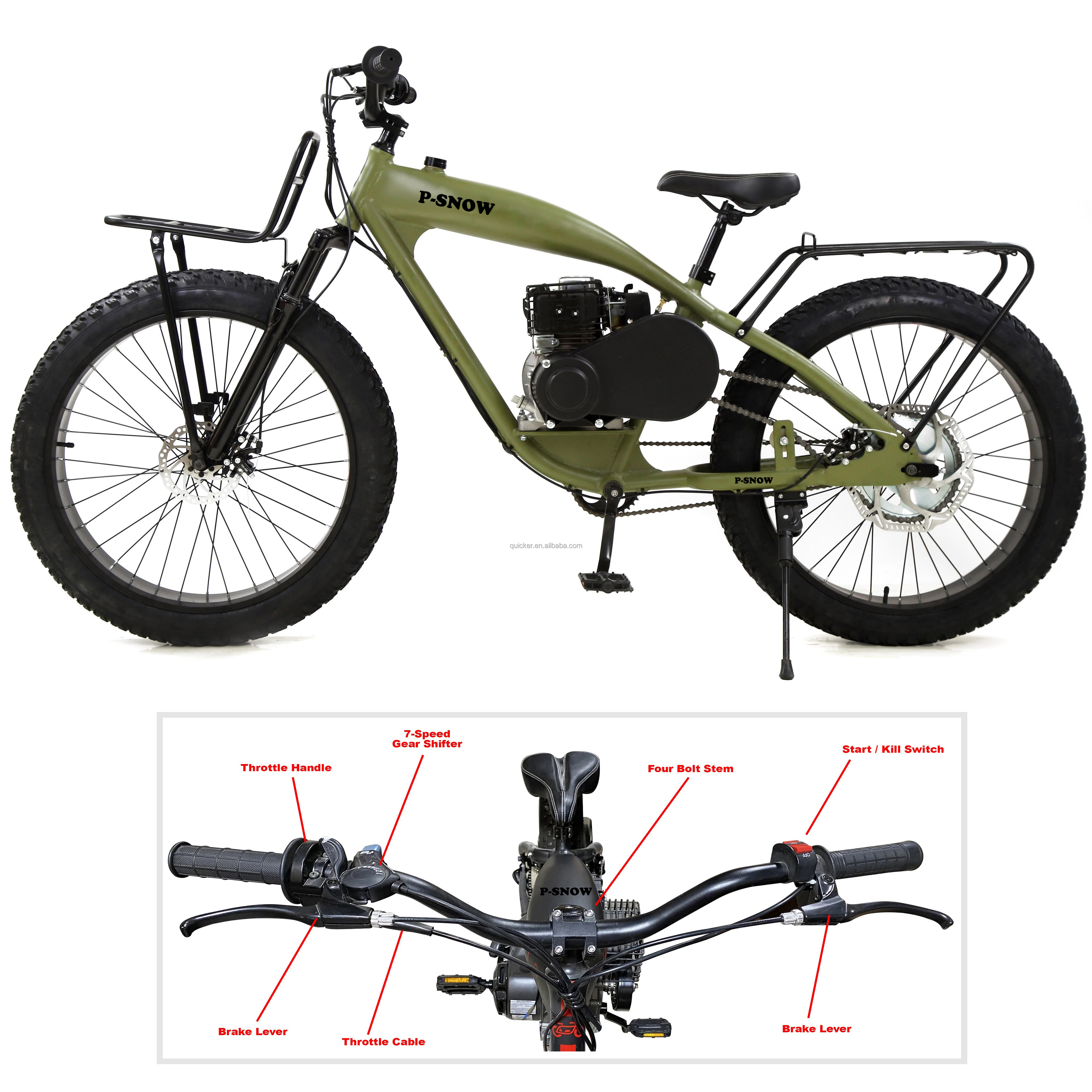 Bicycle with motor Gas Kit Motor Bike 26 Inch 4 Stroke Motorized Bicycle 79cc engine set Gas Scooter