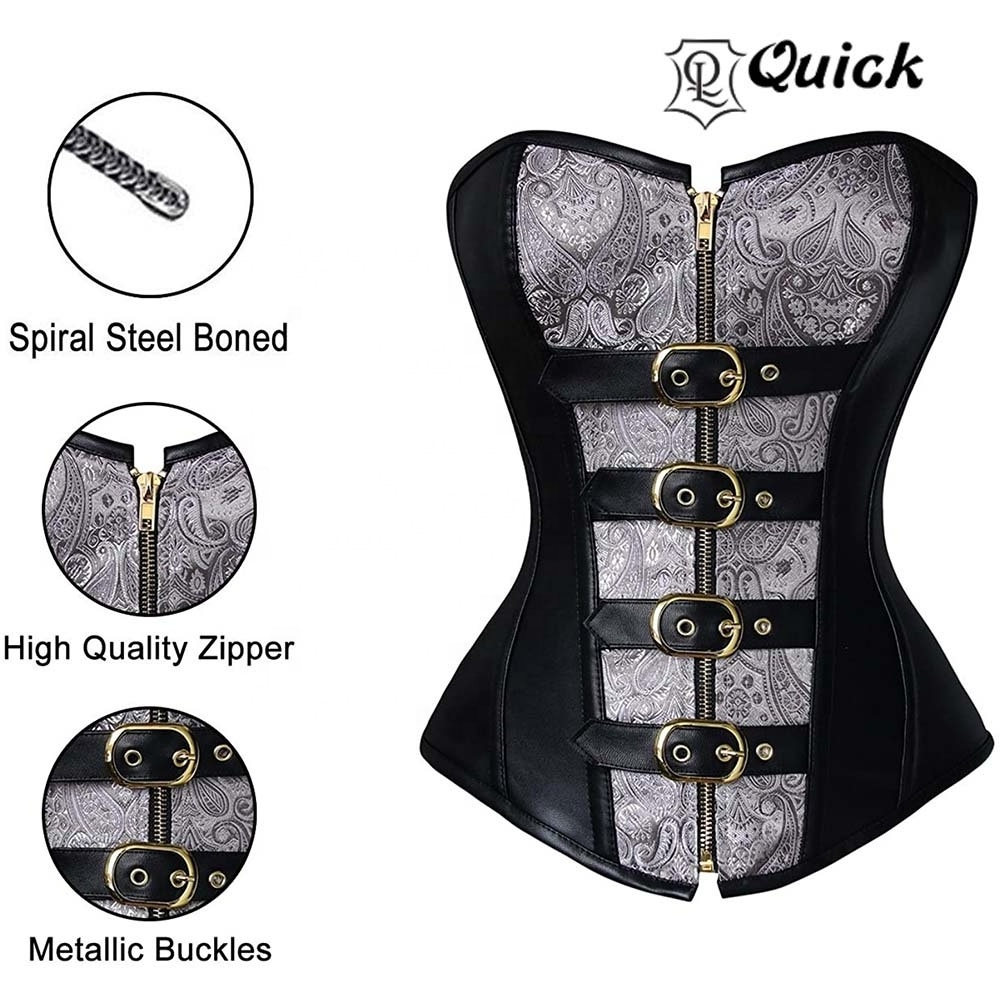 Low MOQ Women's Steel Boned Steampunk Gothic Bustier Corset with Chains Fashion ladies sexy leather corset, sexy lingerie