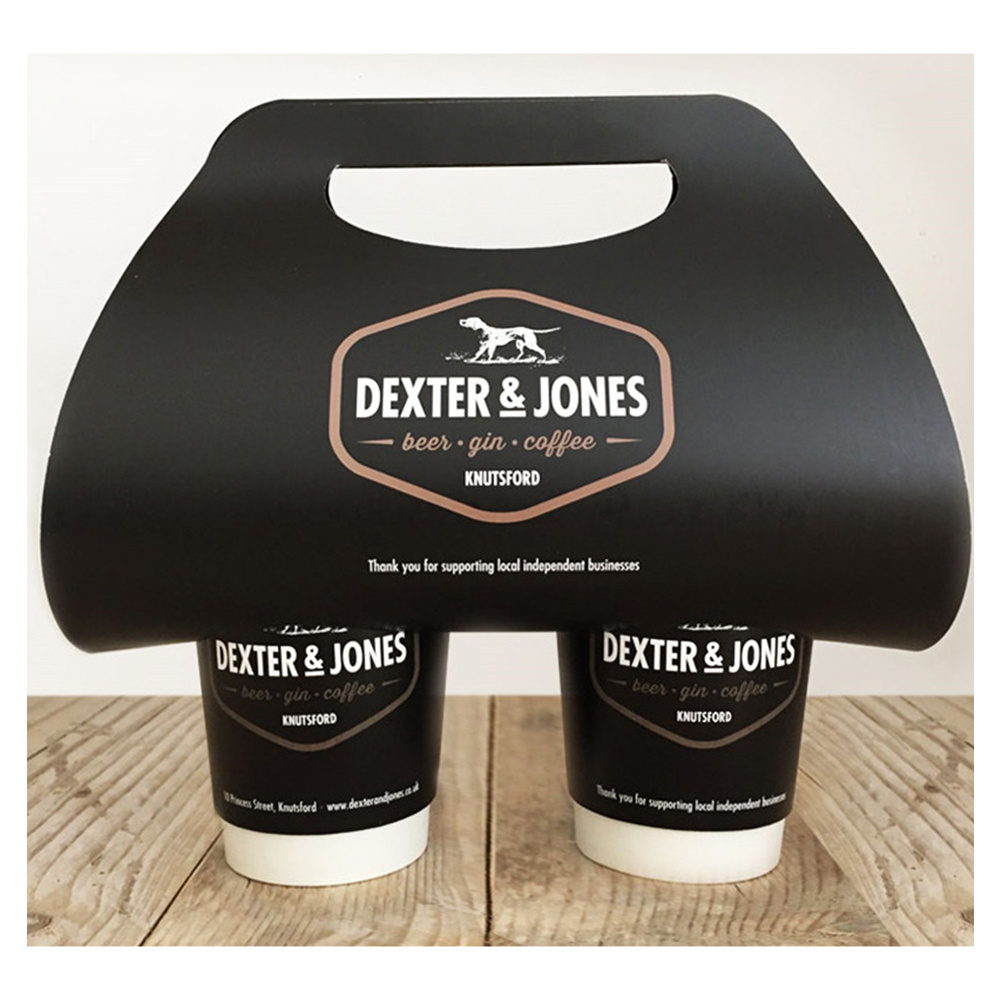 Custom Logo Disposable Takeaway 2 Two Cardboard Paper Drink Coffee Cup Carrier Holder With Handle