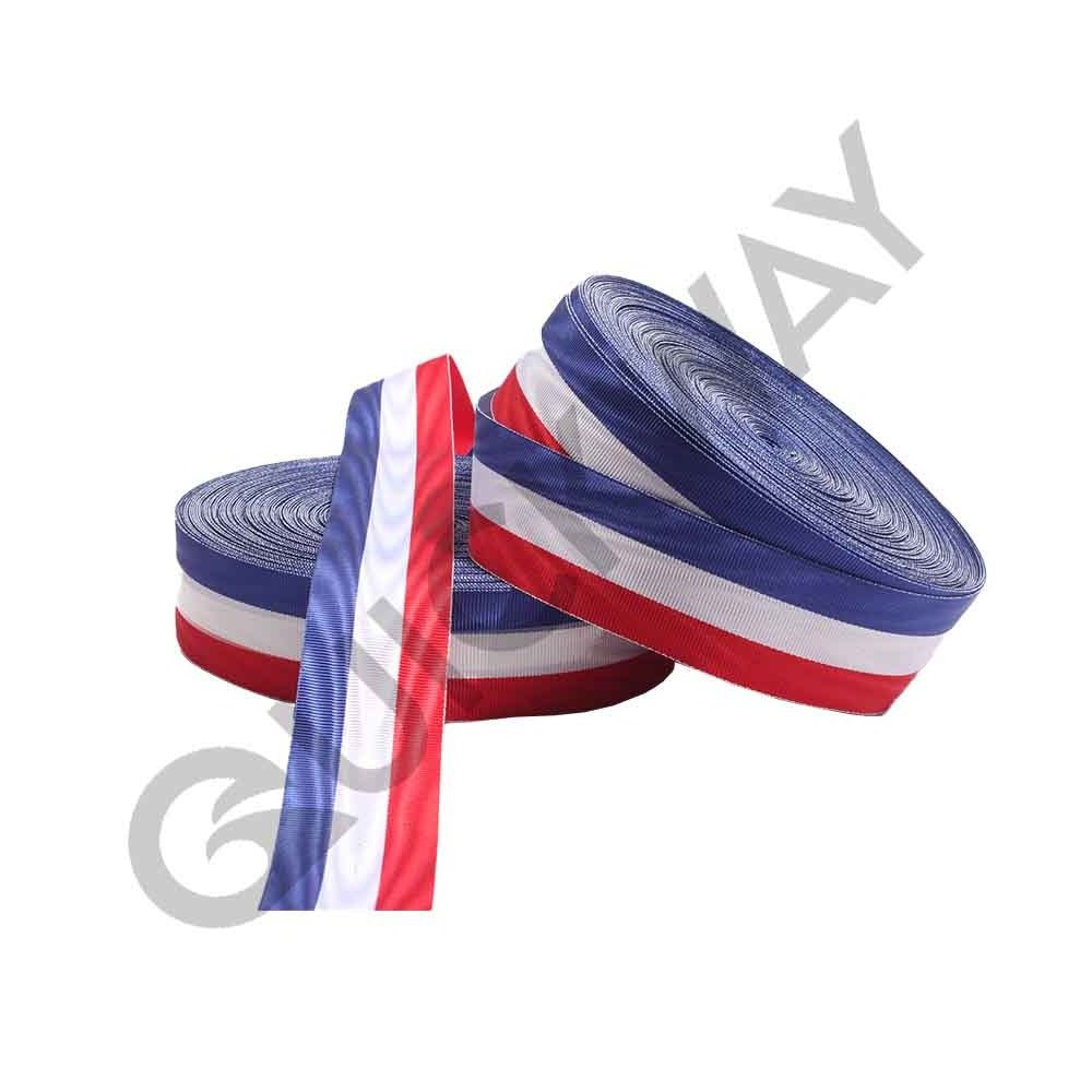 Stock Wholesale Medal Ribbon 1 inch 25mm Red White Blue Striped Grosgrain Ribbon