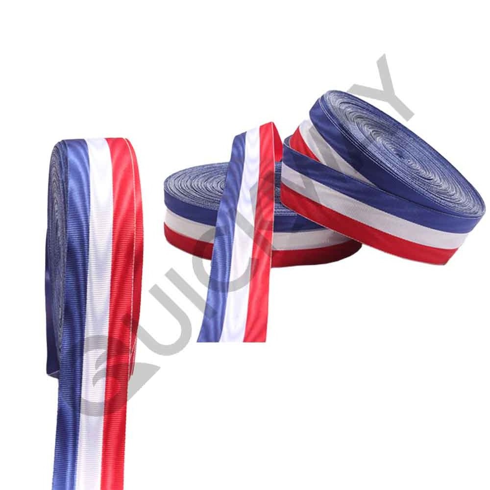 Stock Wholesale Medal Ribbon 1 inch 25mm Red White Blue Striped Grosgrain Ribbon