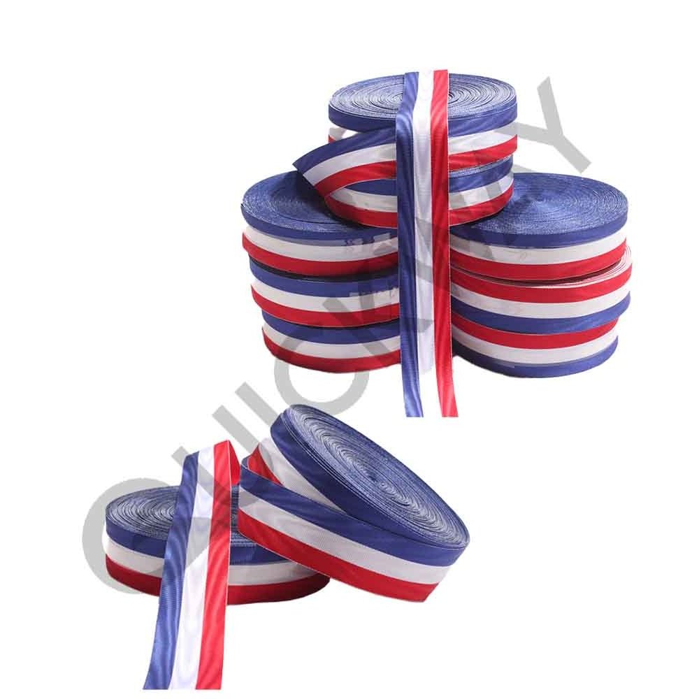 Stock Wholesale Medal Ribbon 1 inch 25mm Red White Blue Striped Grosgrain Ribbon