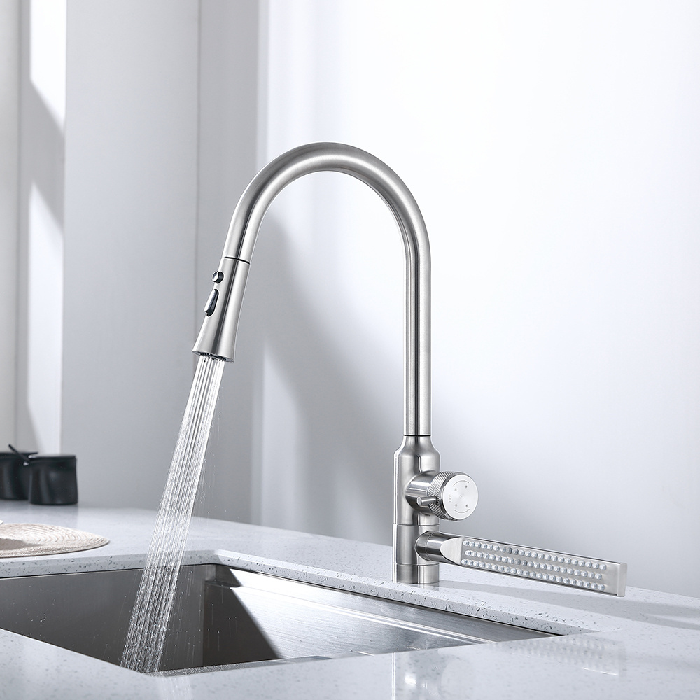 New Design Stainless Steel SS304 Sink Pull Out 720 degree rotate Rainfall Waterfall Kitchen Faucet