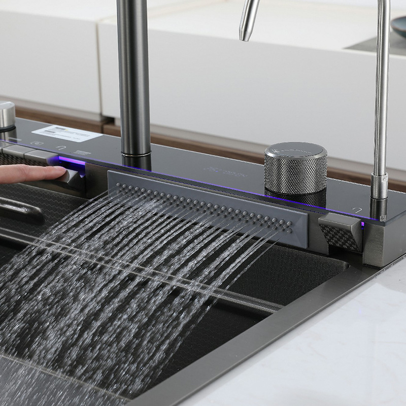 LED Light Rainfall Multifunctional Waterfall Kitchen Sink With All In One Faucet