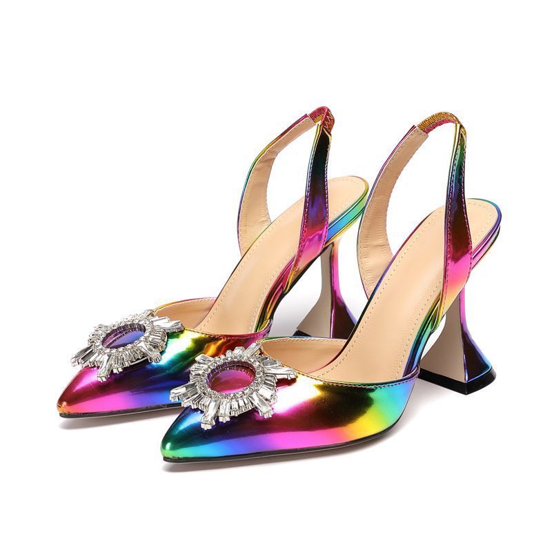 QuiteS Rainbow Shoes To Match Bag Set Women Party Shoes Set Pointy Rhinestone High Heels Shoes And Bags Set For Women