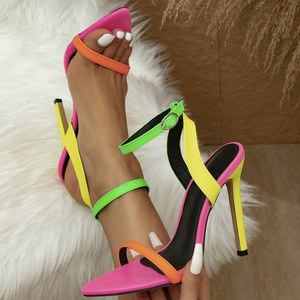 QuiteS 2024 New Ultra High Heel Women Party Shoe Pointed Head Summer Sexy Thin Stiletto Multi-Color Fish Mouth Sandals