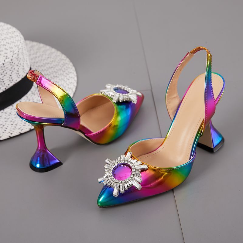 QuiteS Rainbow Shoes To Match Bag Set Women Party Shoes Set Pointy Rhinestone High Heels Shoes And Bags Set For Women