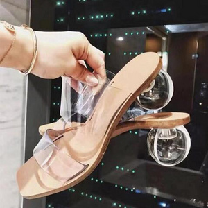 QuiteS Transparent Pvc Slippers Ball Crystal Heels Shoes Women's Flip-Flops Size 43 Wedding Ladies High Heel Dress Shoes