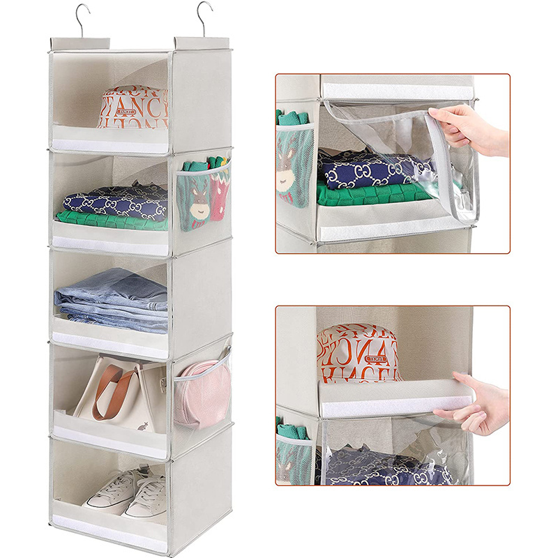 Dust cover 5-layer folding closet Hanging storage shelf Household arrangement clothes and sundries hanging foldable storage bag