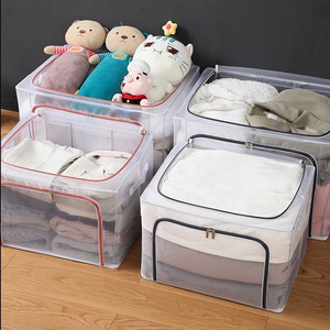 66L Large Capacity Clothes Organizer Clear Mesh Window Foldable Storage Bins Waterproof Storage Organizer with Carry Handles